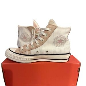Converse High Top Sneakers in White & Blush Tan